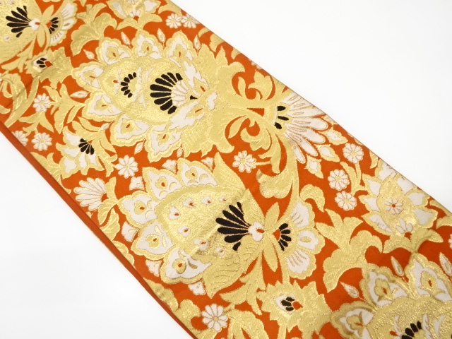 アンティーク　抽象草花模様織り出し袋帯（材料）